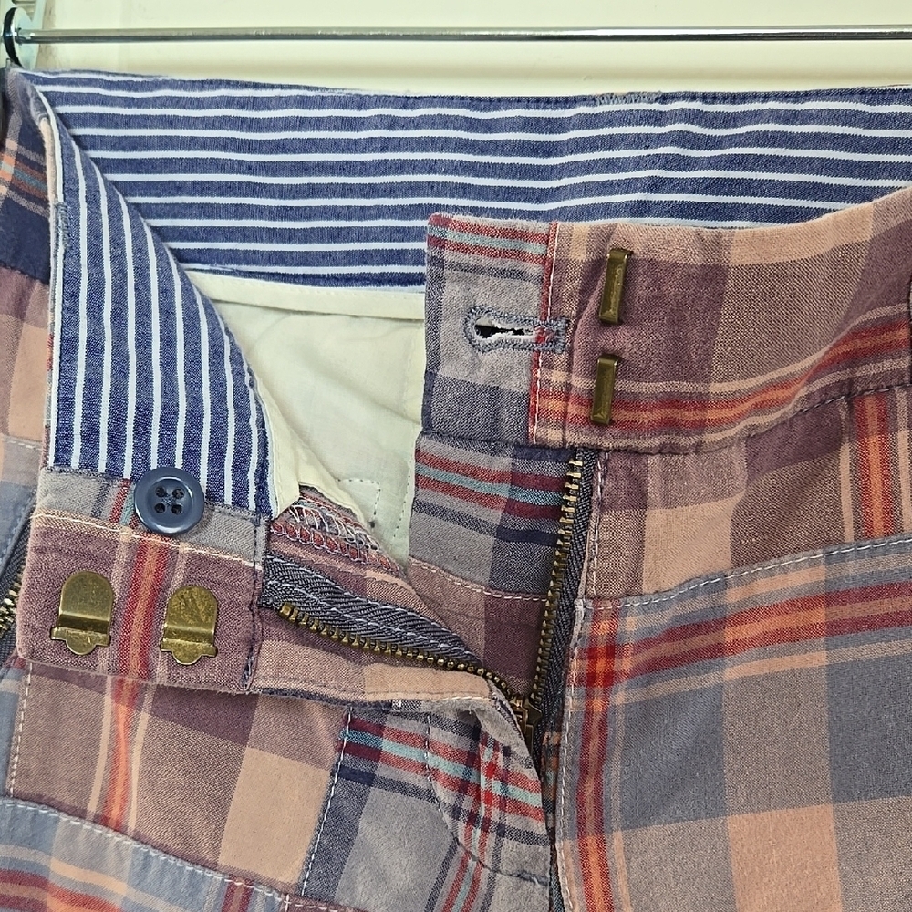 J. Crew Pants Size 2 City Fit Capris Y2K Madras Plaid Patchwork Ankle Zips - Picture 6 of 10